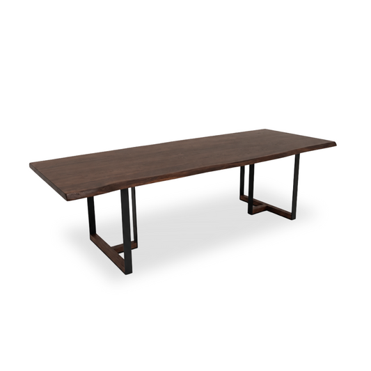 Tuco solid walnut dining table with live edge and T-shaped metal legs