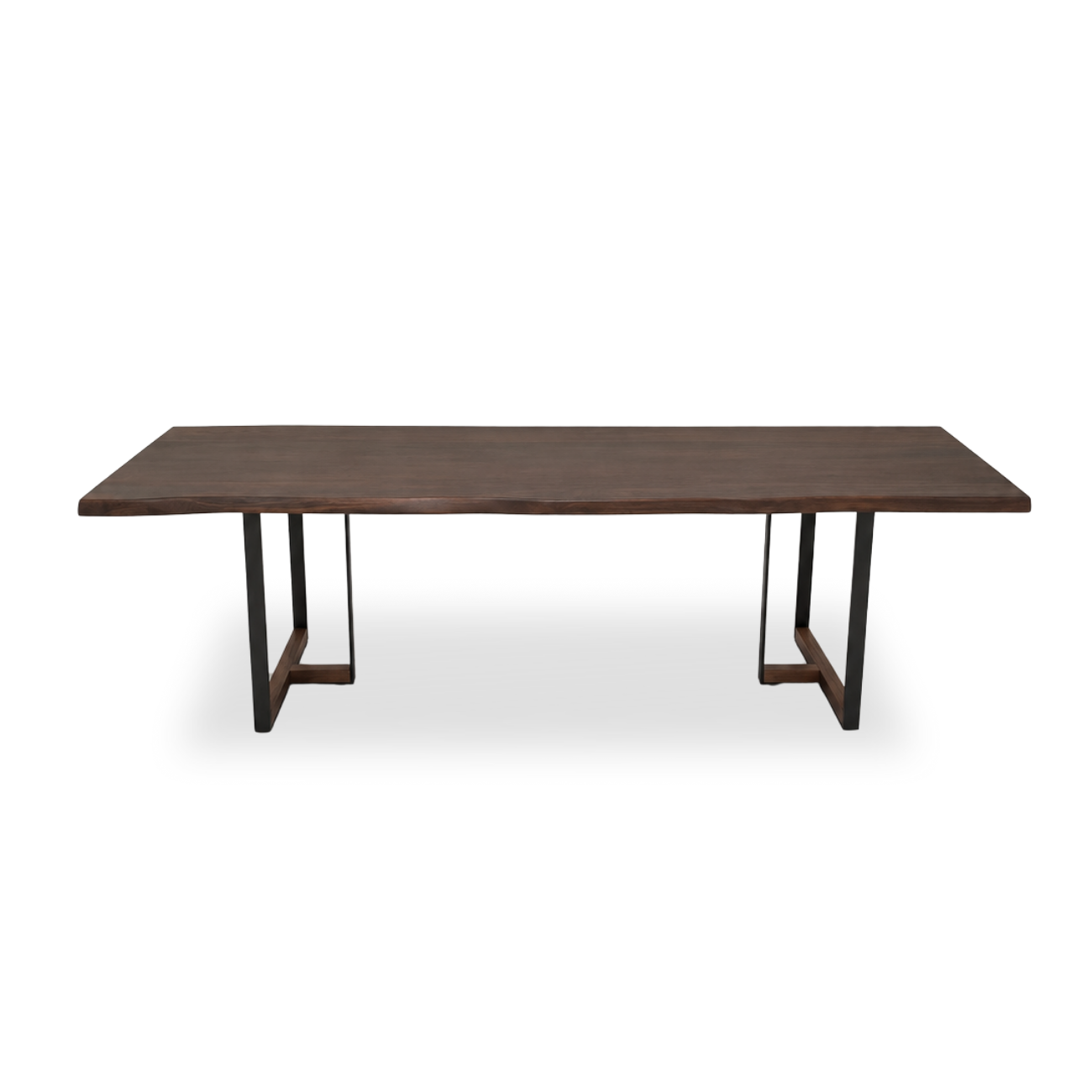 Handcrafted walnut dining table with natural live-edge tabletop
