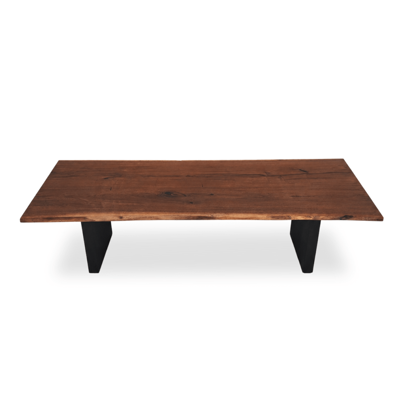 Klar walnut live-edge dining table with twin fluted wooden bases