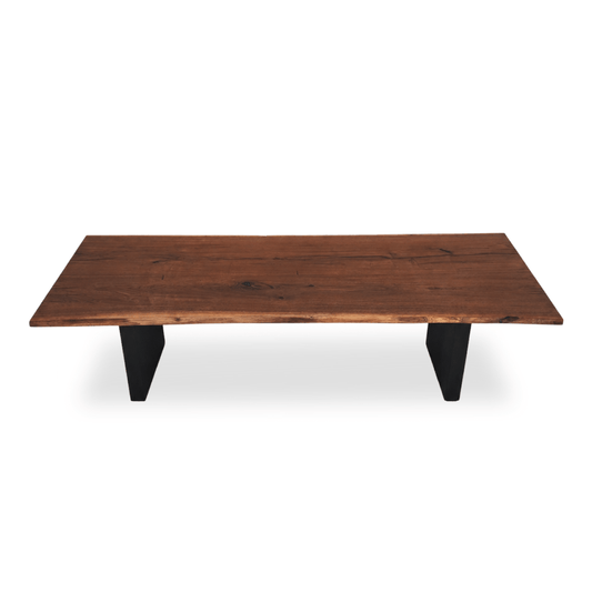 Klar walnut live-edge dining table with twin fluted wooden bases