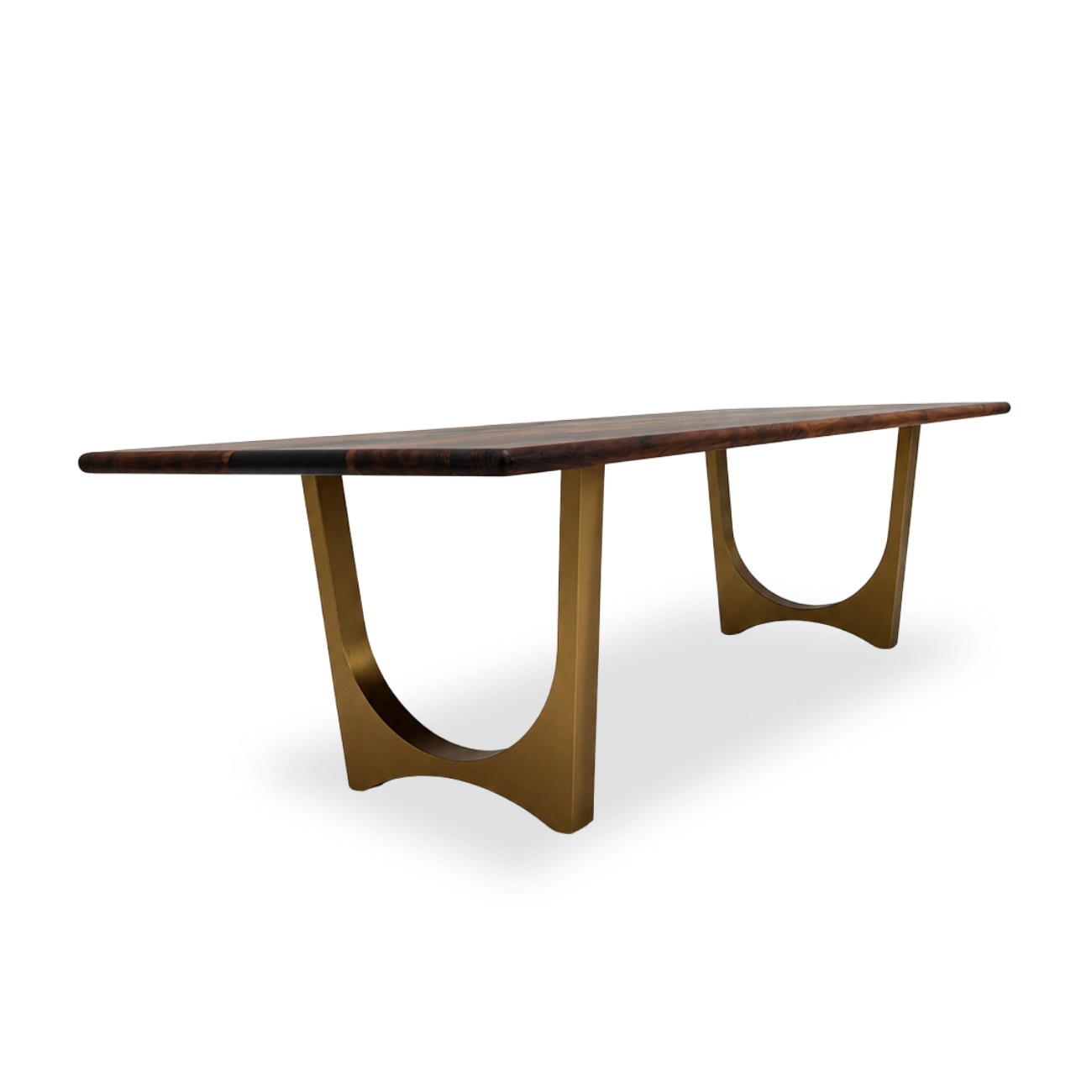 Handcrafted walnut epoxy dining table with gold metal base