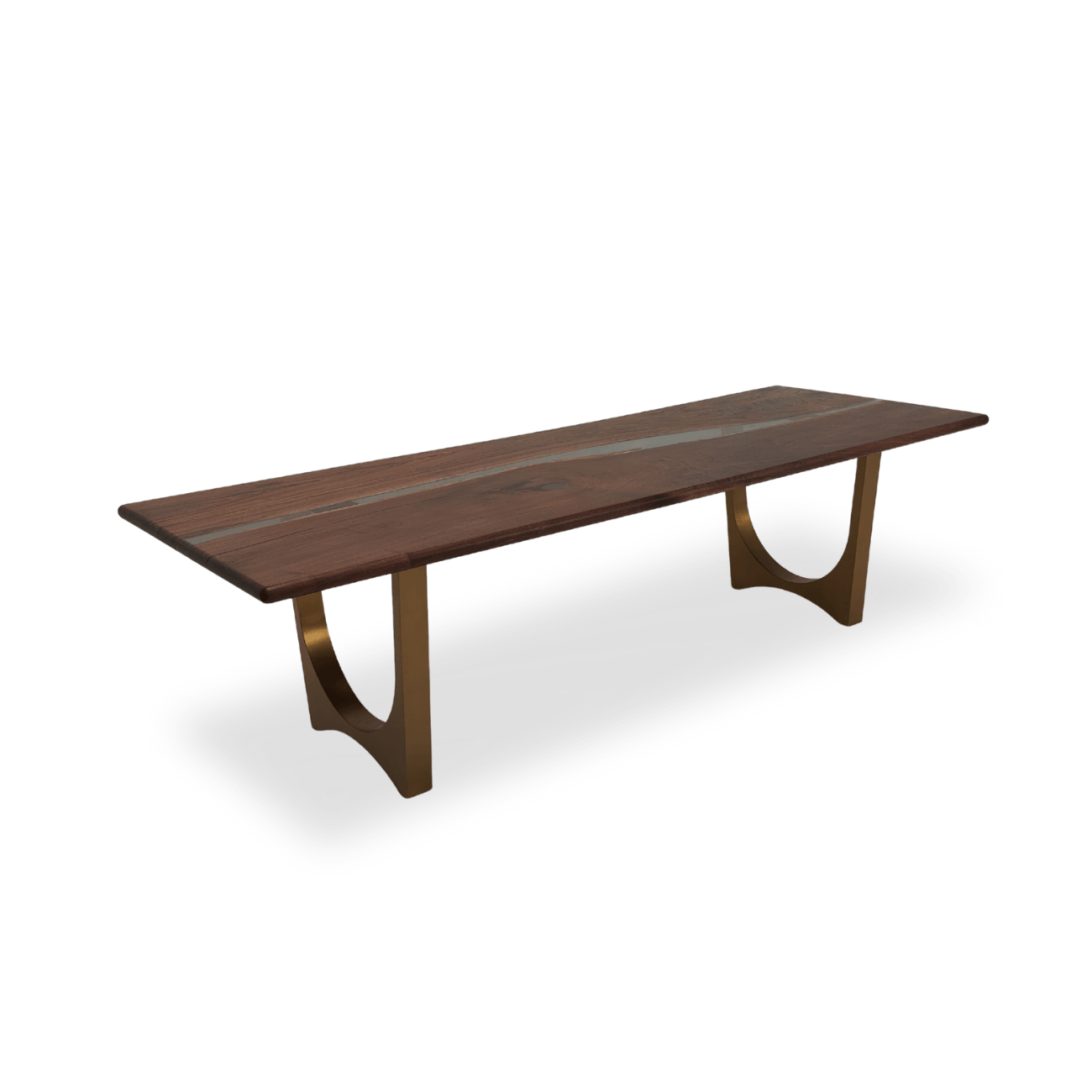 Handmade walnut river dining table with rounded edges.