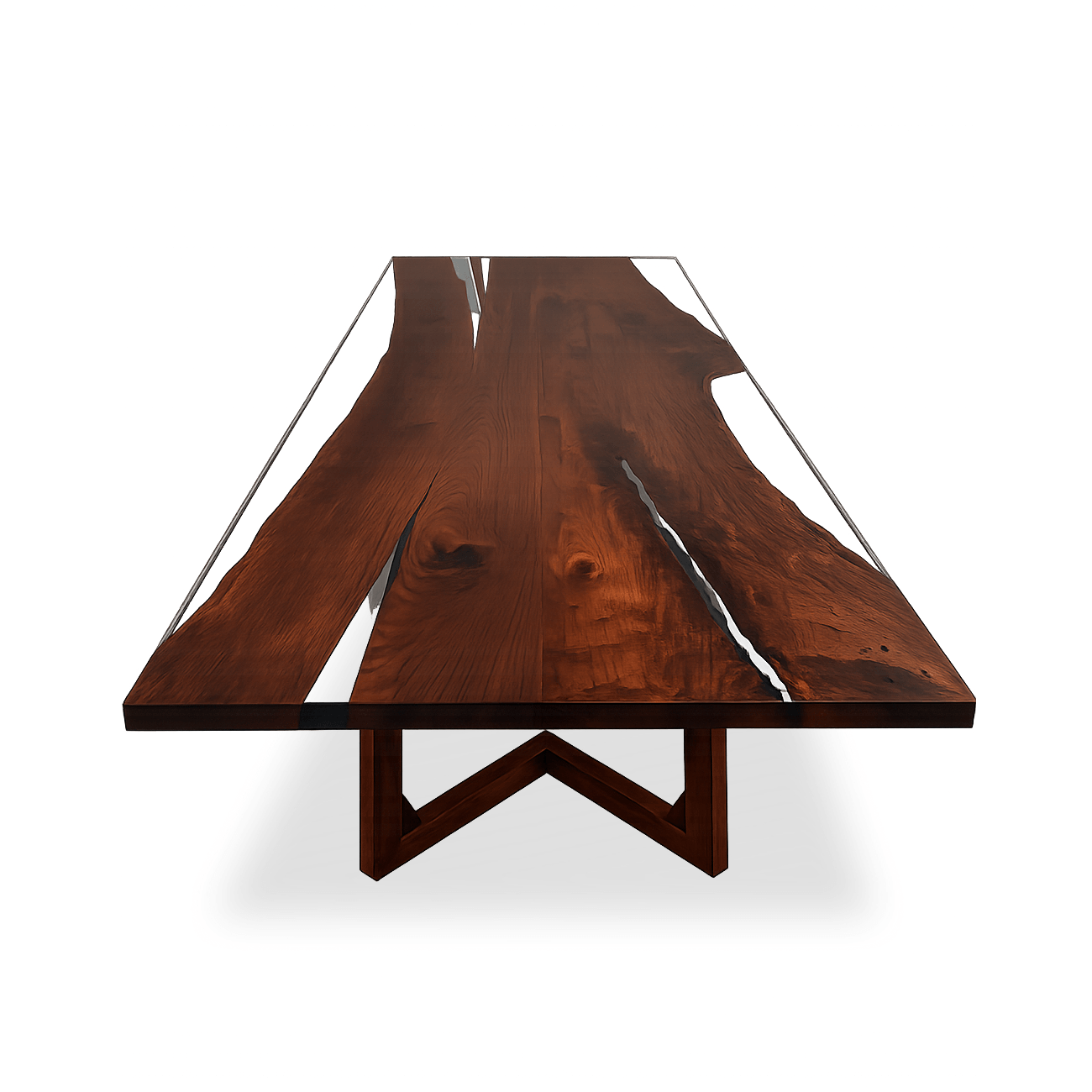 Luxury 42 x 110 walnut dining table with clear epoxy detailing