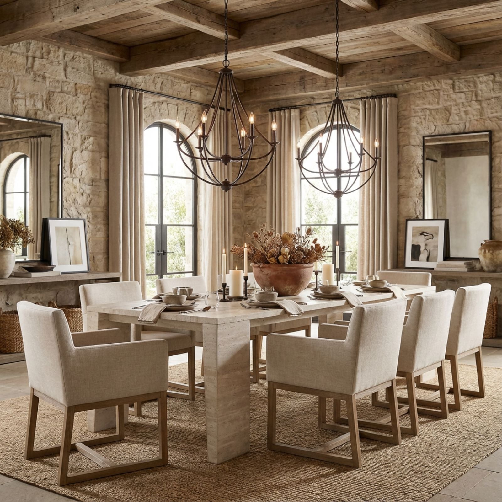 Maestrale  Rectangular Genuine Travertine Dining Table 42" x 96" - Holzsch