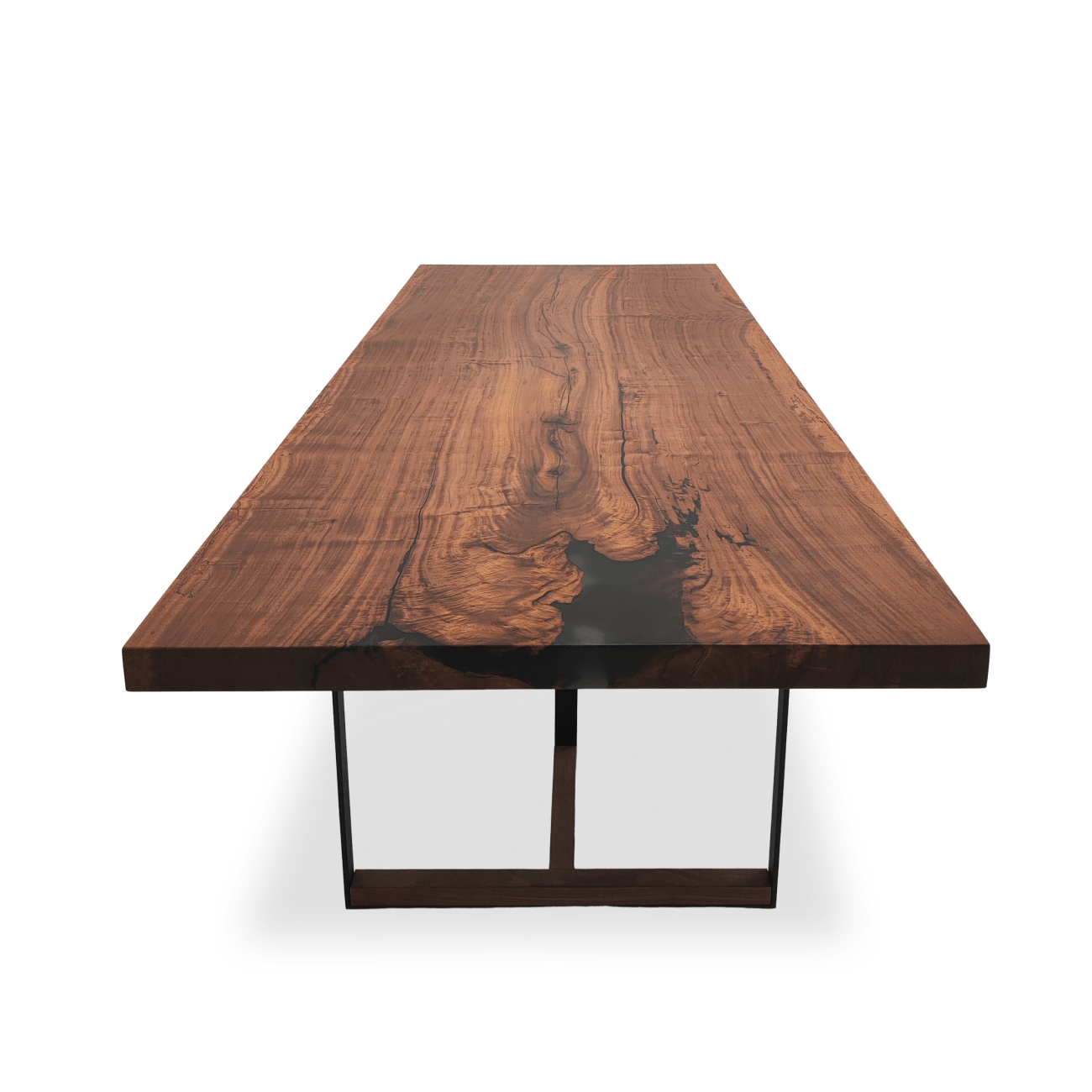 Luxury 46 x 116 Congo Padauk dining table with smoky gray epoxy resin