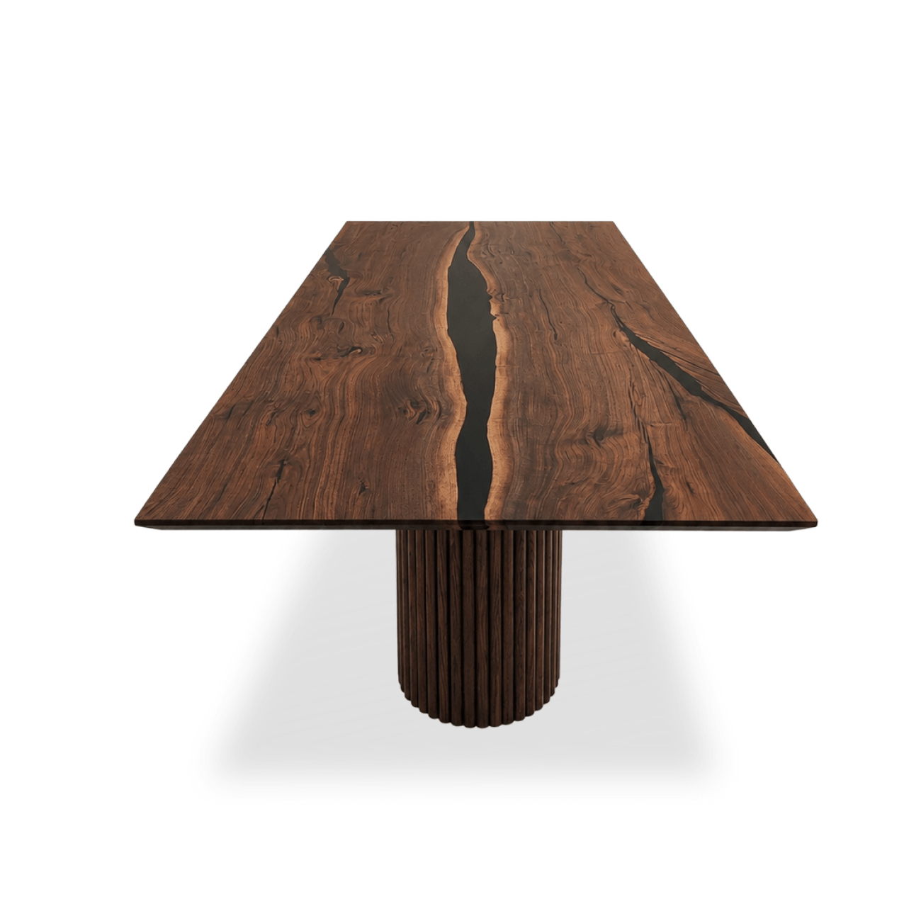 Luxury 47 x 102 walnut dining table with black epoxy resin