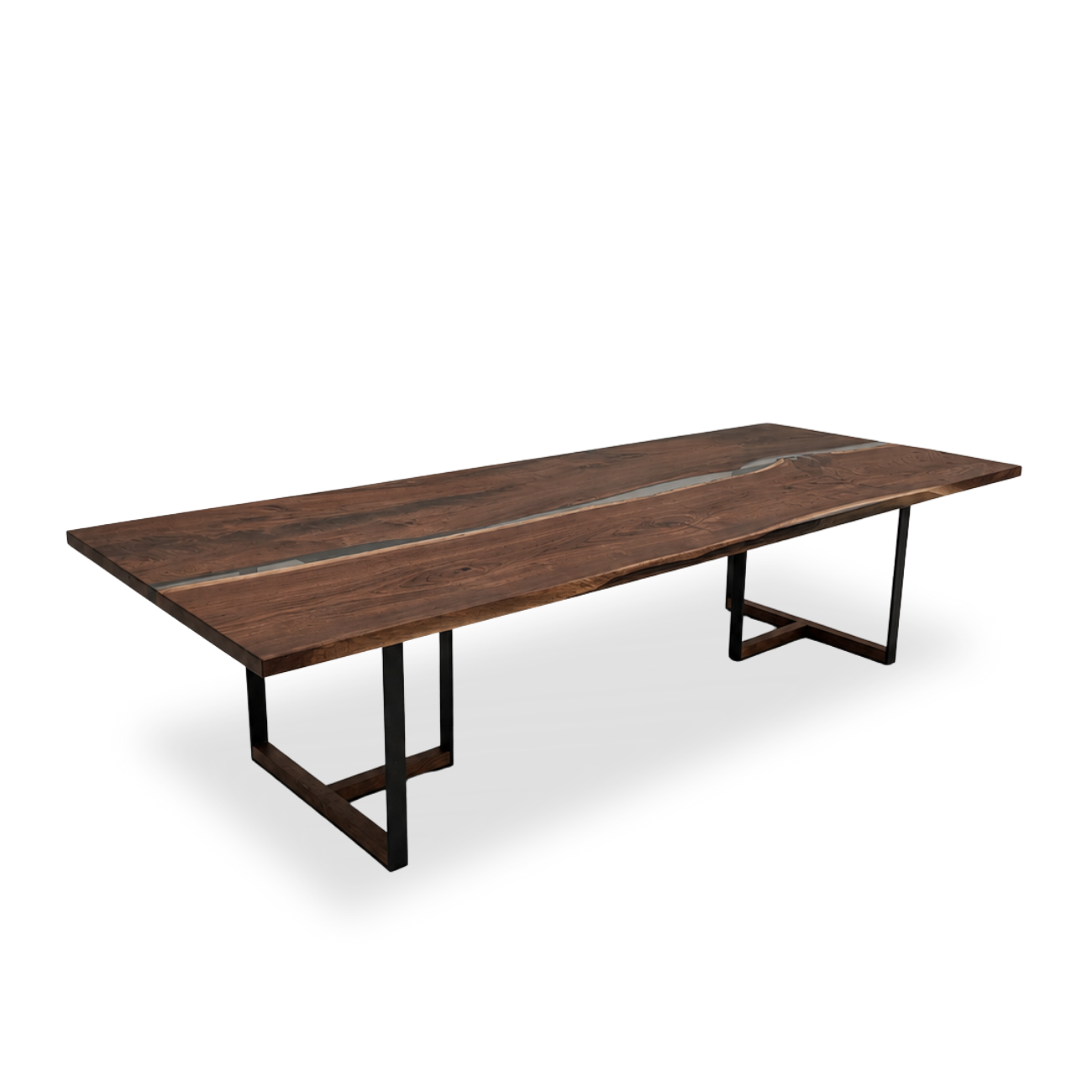 Large rectangular walnut dining table with straight-edge tabletop