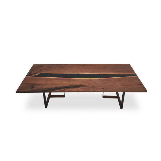 48 x 108 Tuco walnut dining table with black epoxy river