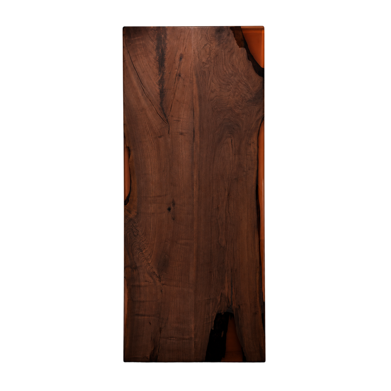 Luxury 48 x 114 walnut dining table with dark transparent plexiglass legs