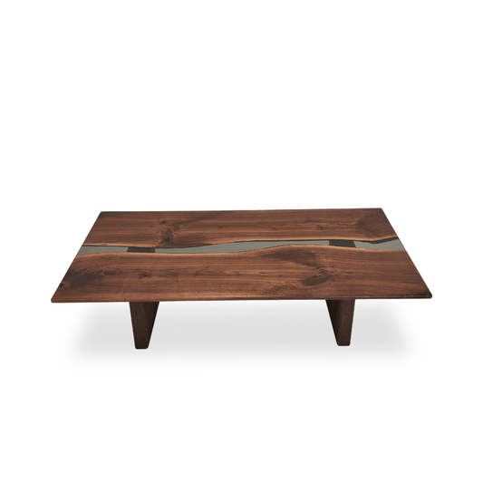 48 x 96 Klar walnut dining table with transparent smoky gray epoxy river