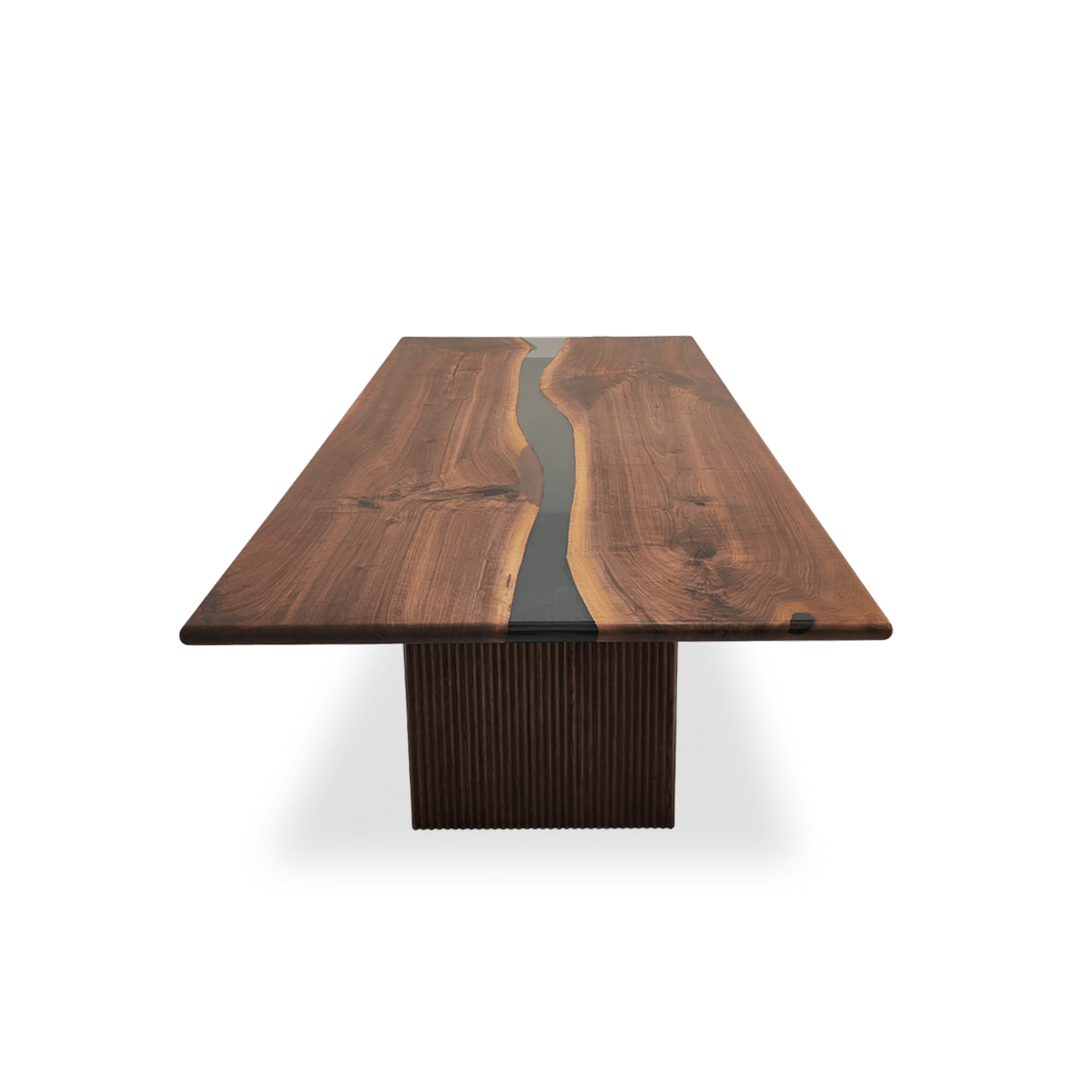 Handcrafted solid walnut dining table with fluted wood pedestal bases