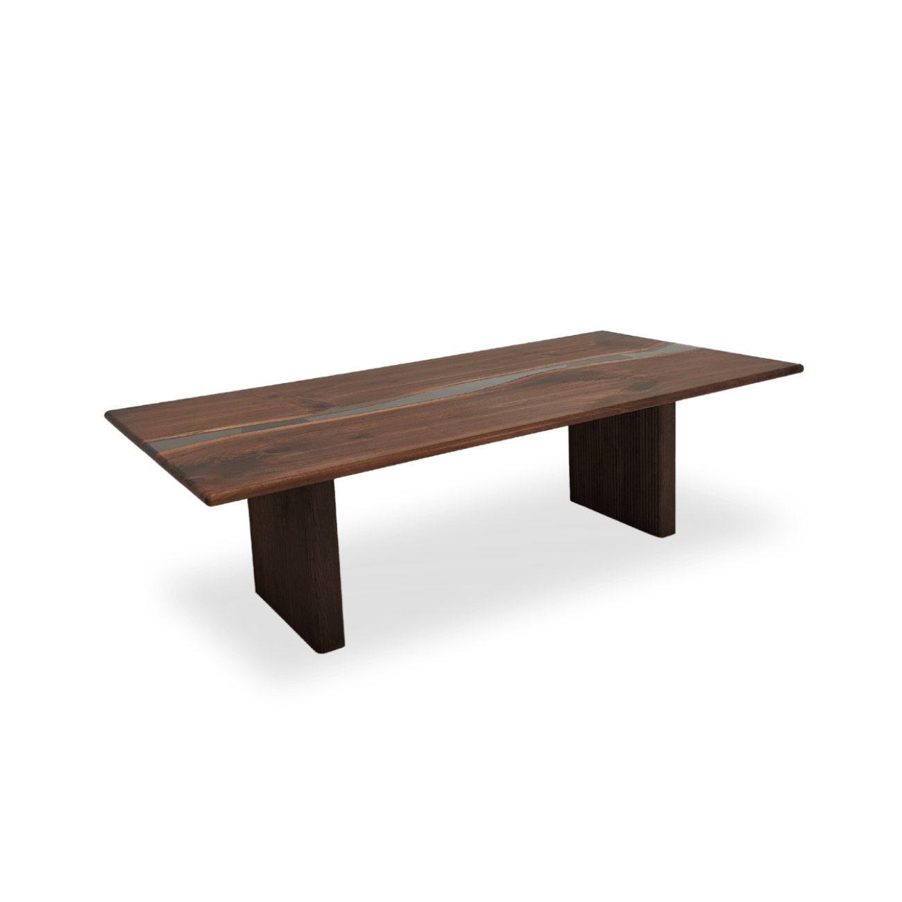 Contemporary walnut epoxy river dining table with rounded edge