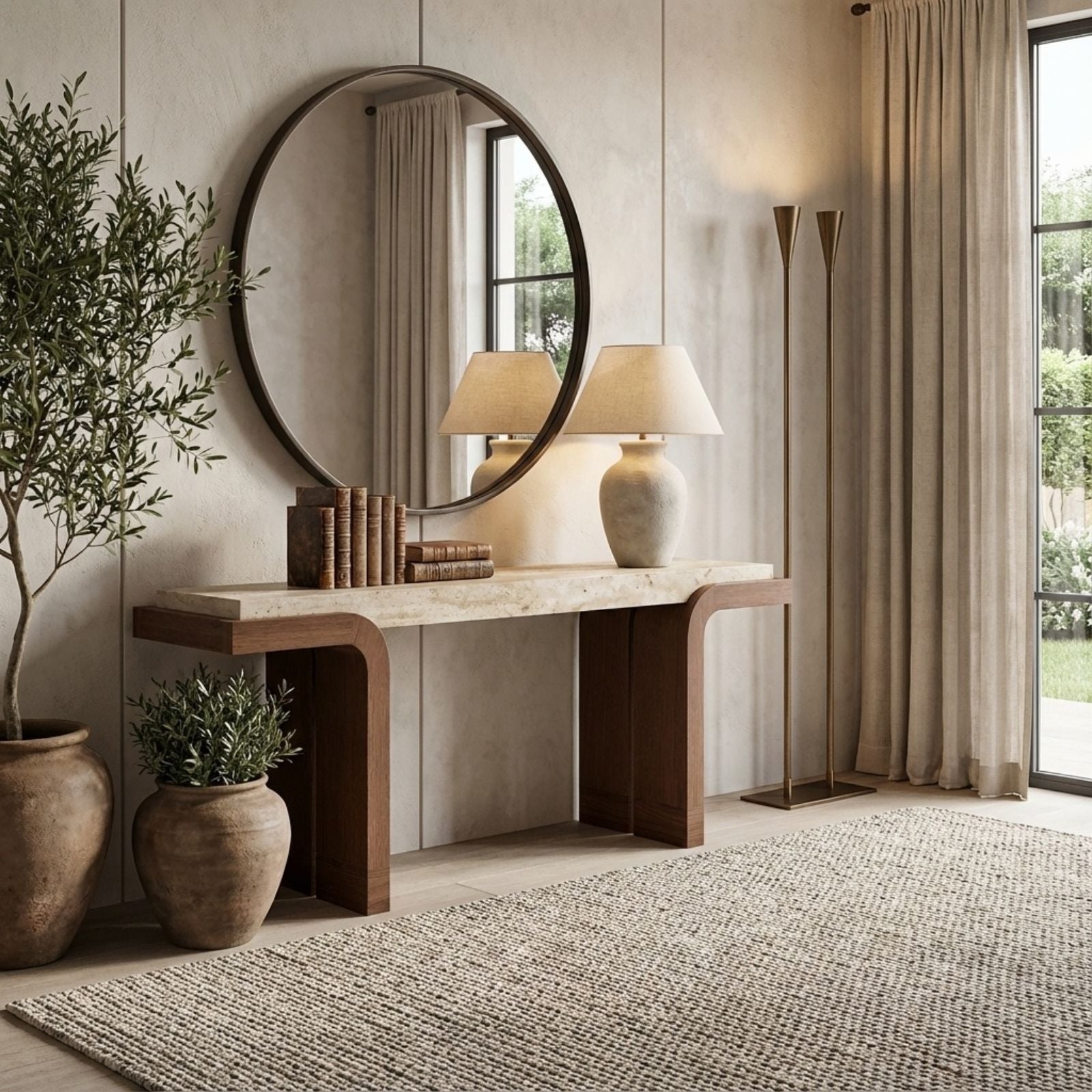 Basso Genuine Travertine Top Console Table_Holzsch