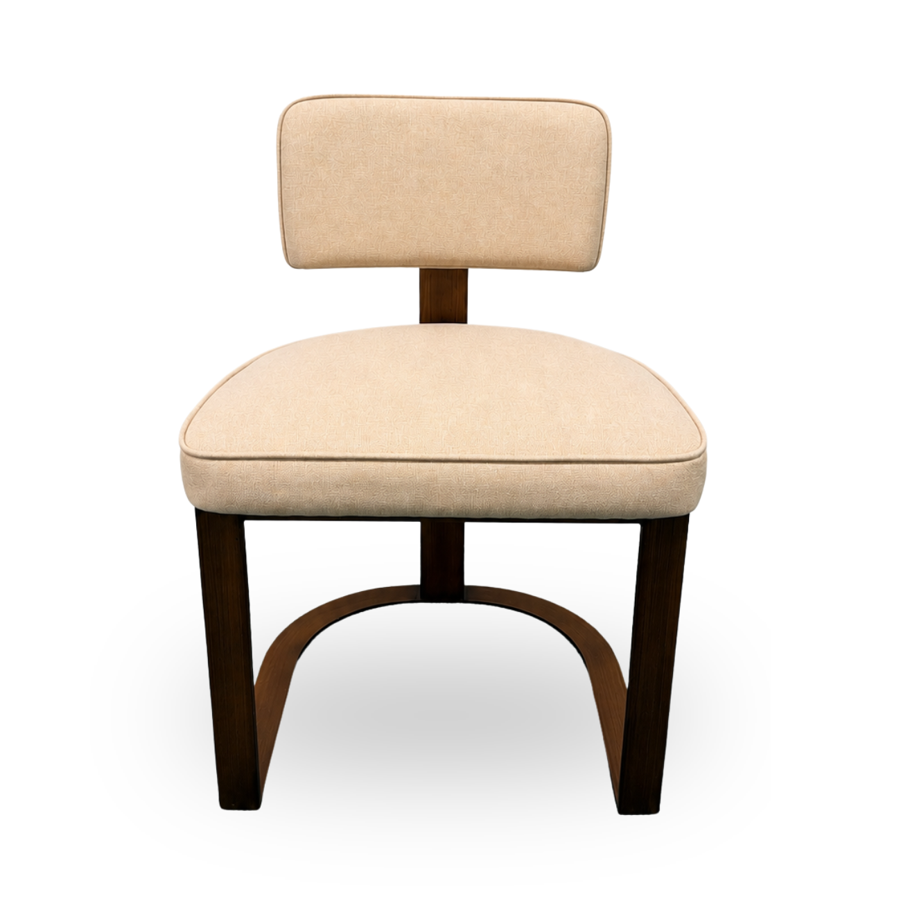 Modern Dining Chair Beige Fabric Upholstery and Steel Frame Front. Holzcsh 
