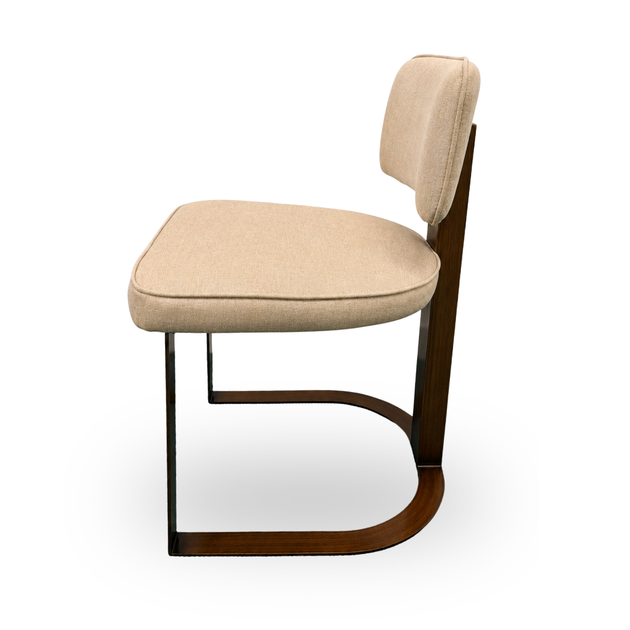 Modern Dining Chair Beige Fabric Upholstery and Steel Frame Side View. Holzcsh 