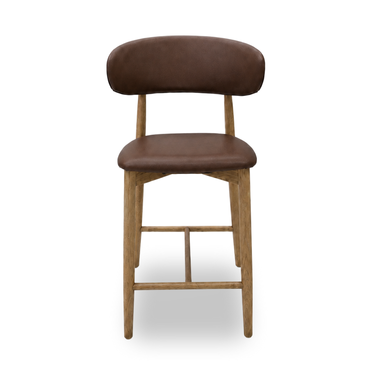 Brown cushioned bar stool .