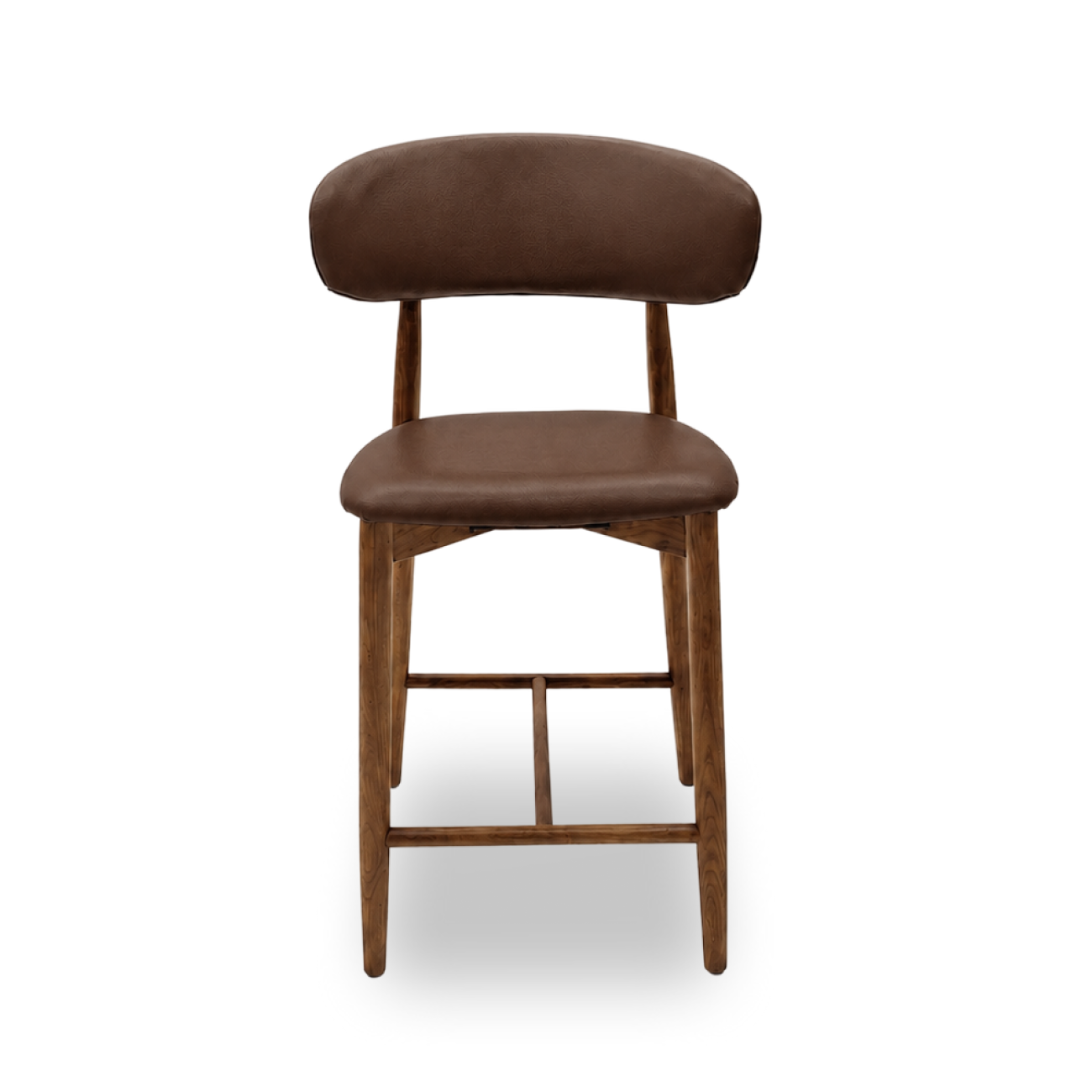 Brown cushioned bar stool .