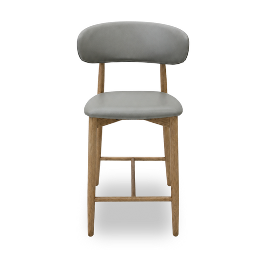 Berceau counter chair with solid walnut frame and upholstered leather seat