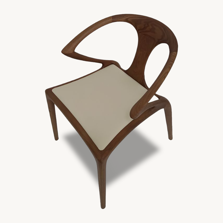 Set of 4 Luca Minimalistic Wooden Dining Chairs - Walnut & White Cream - Holzsch