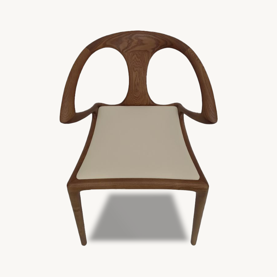 Set of 4 Luca Minimalistic Wooden Dining Chairs - Walnut & White Cream - Holzsch