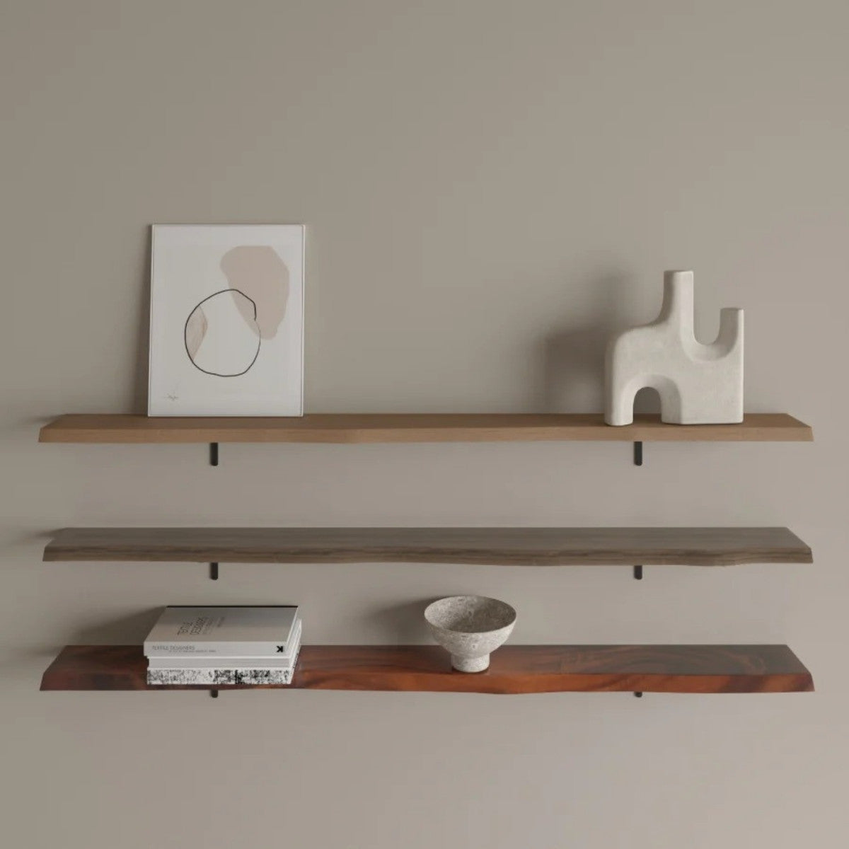Walnut Solid Wood Floating Shelves - Live Edge - Holzsch