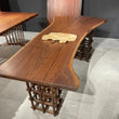 Channing Black Walnut Live Edge Dining Table 34 x 84 with Wine Rack Legs Holzsch Furniture