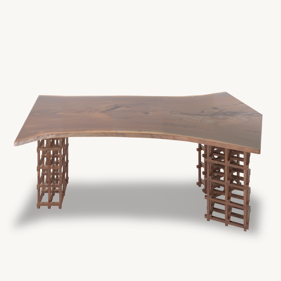 Channing Black Walnut Live Edge Dining Table 34 x 84 with Wine Rack Legs - Holzsch