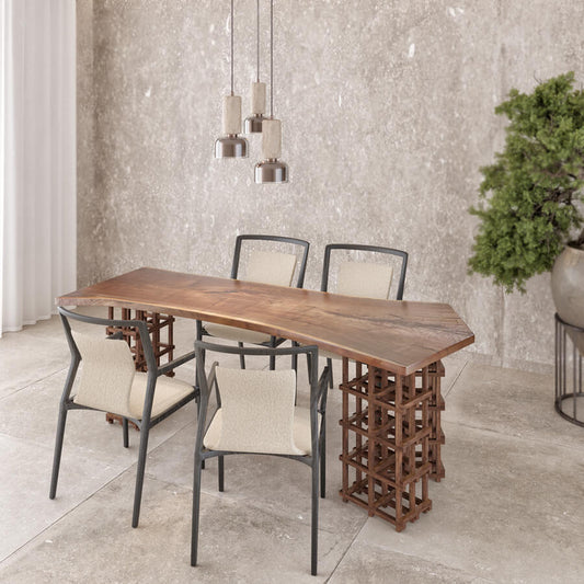 Channing Black Walnut Live Edge Dining Table 34 x 84 with Wine Rack Legs - Holzsch