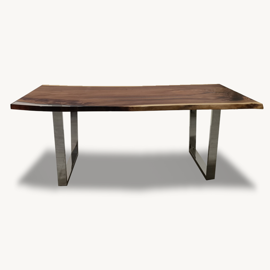 Coty Saman Solid Slab Wood Live Edge Epoxy Dining Table w Chrome Legs - Holzsch