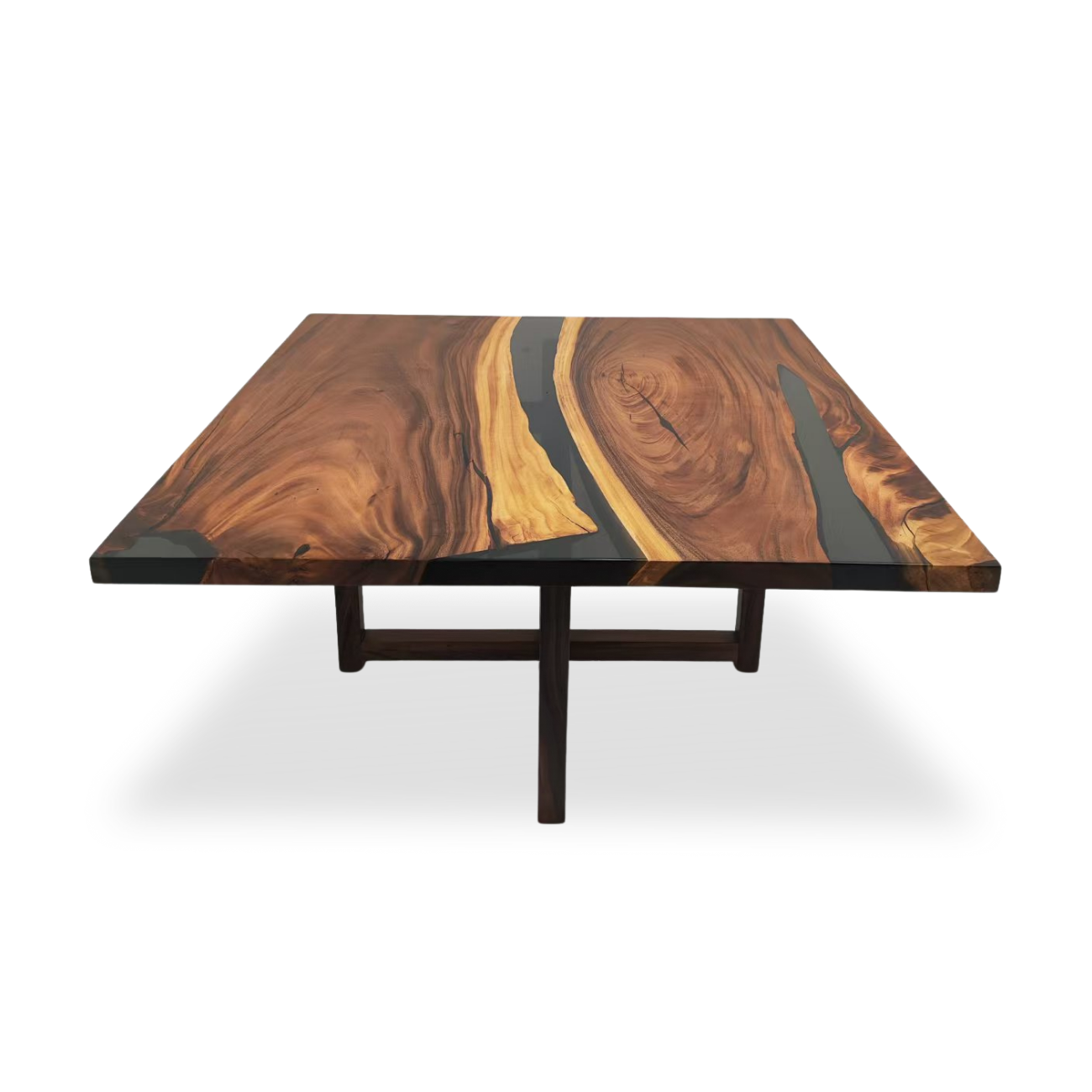 Wooden Dining table with a dark base on a white background