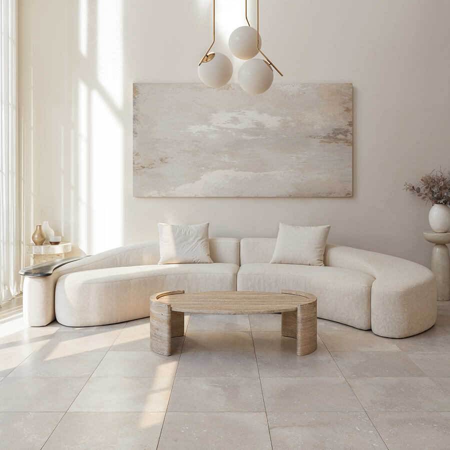 Ellisse Travertinі Stone Coffee Table 32" x 57" - Holzsch