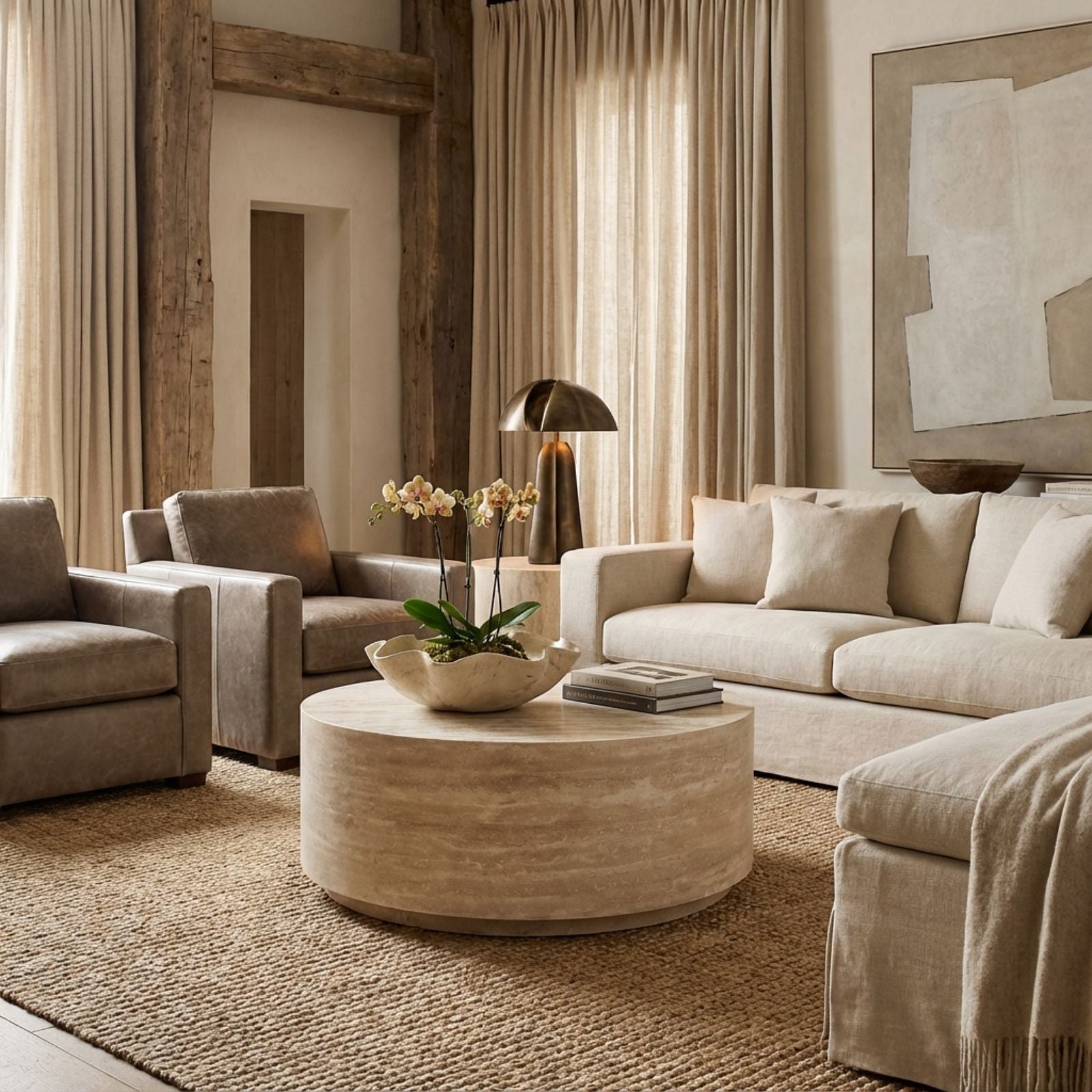 Genuine Travertine Round Coffee Table_Holzsch