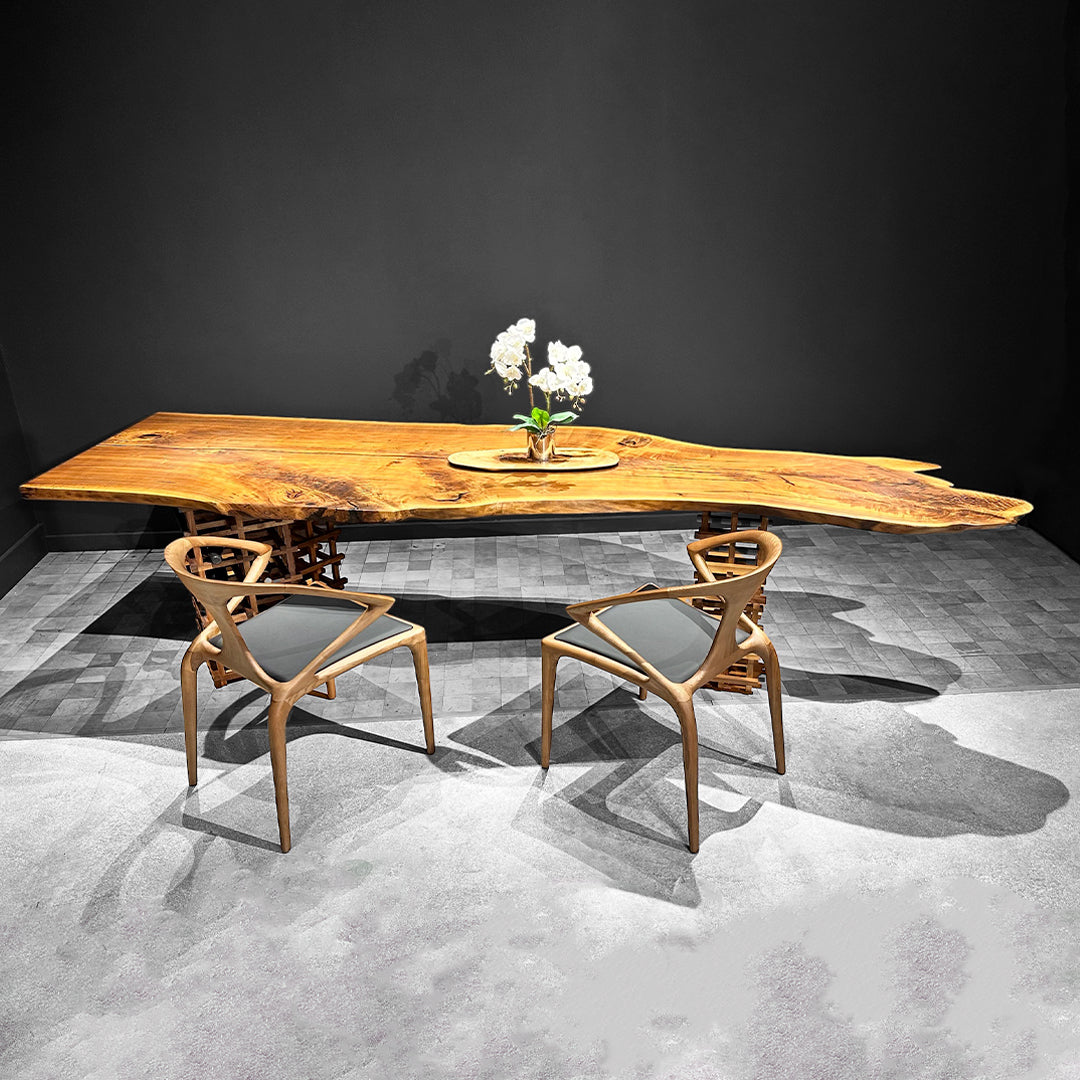 Paris Unique Walnut Live Edge Slab Art Table 34" x 124" Holzsch Furniture