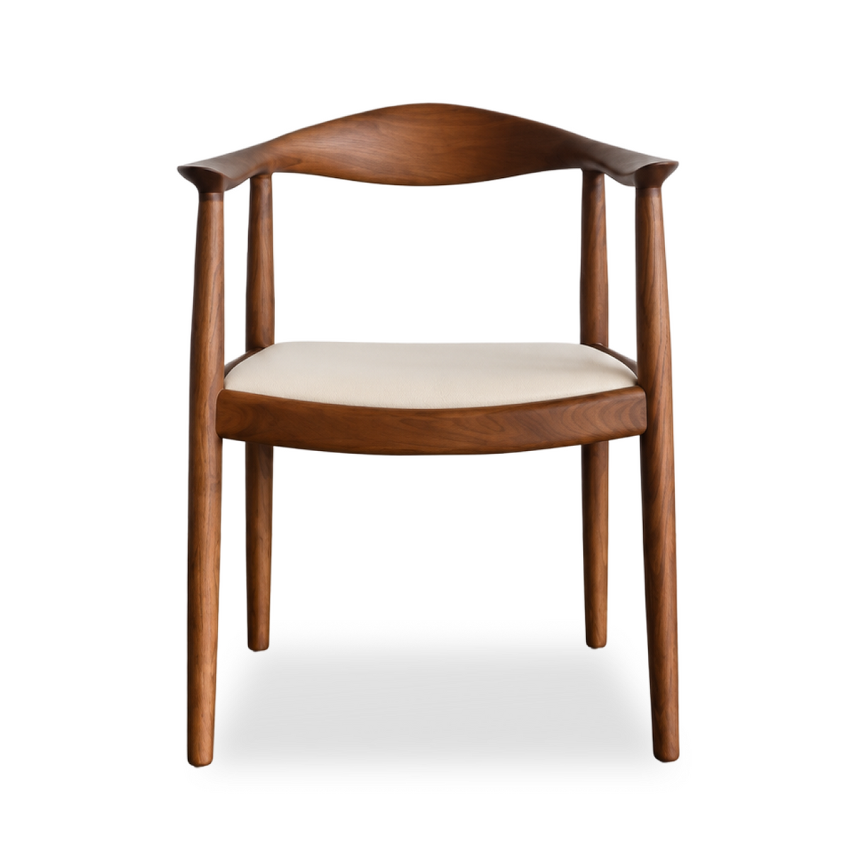 Kennedy dining armchair with taupe leather seat and walnut-colored wooden frame