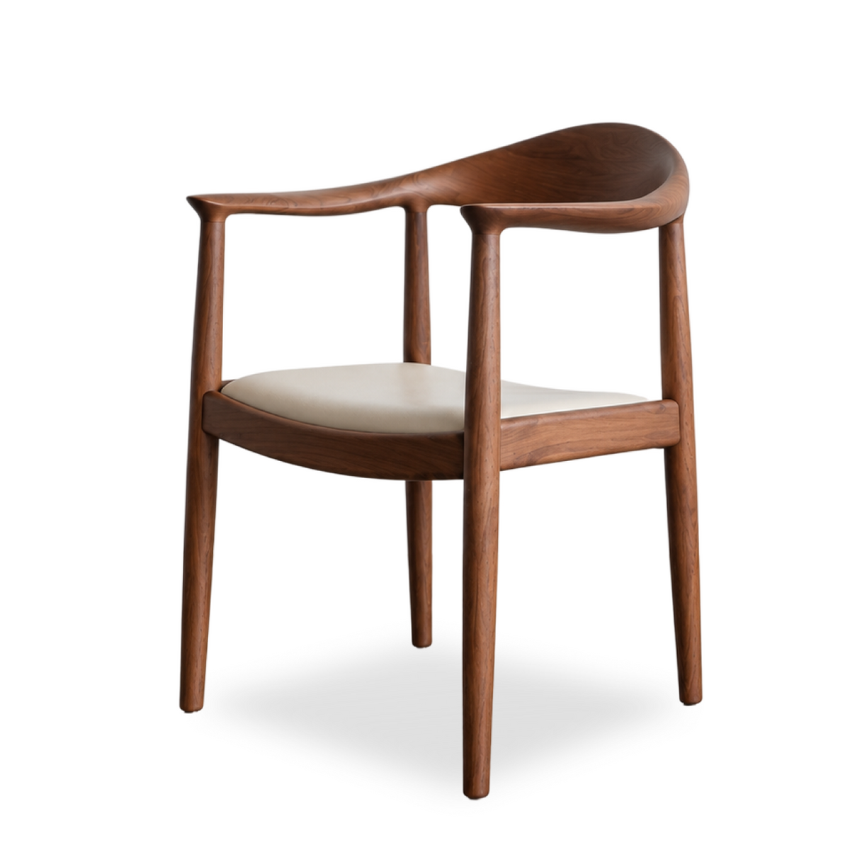 Kennedy dining chair with wooden armrests and taupe leather upholstered seat