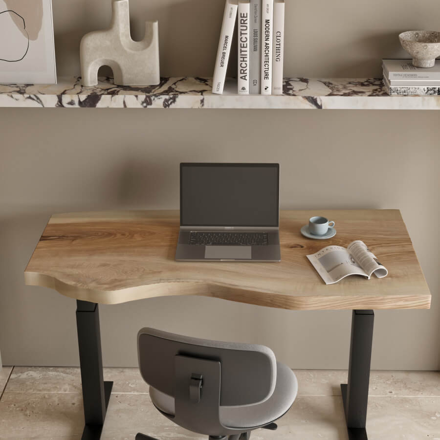 Live Edge Ash Sit-Stand Desk with Height Control - Ergonomic Office Desk - Holzsch