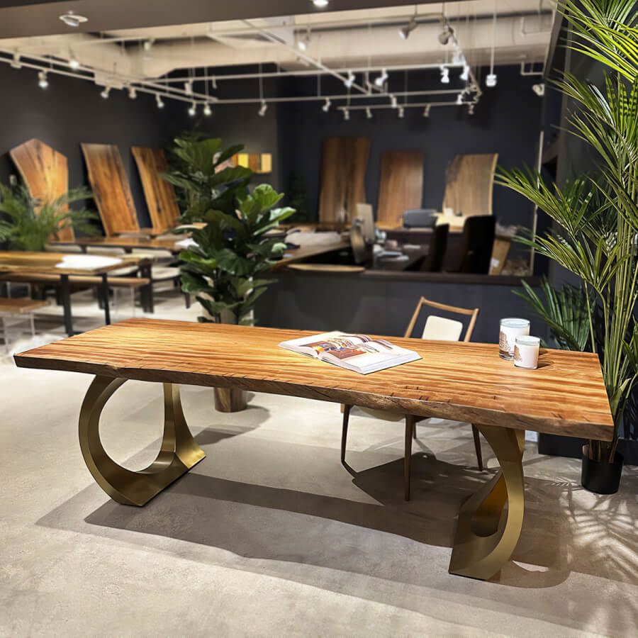Mahamadou Live Edge Slab Dining Table - Exotic Wood 35" x 100" - Holzsch