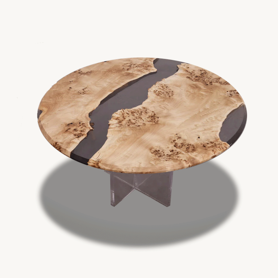 Marcel Poplar Burl Dining Table with Transparent Grey Epoxy( Round) Ø48'' Holzsch Furniture