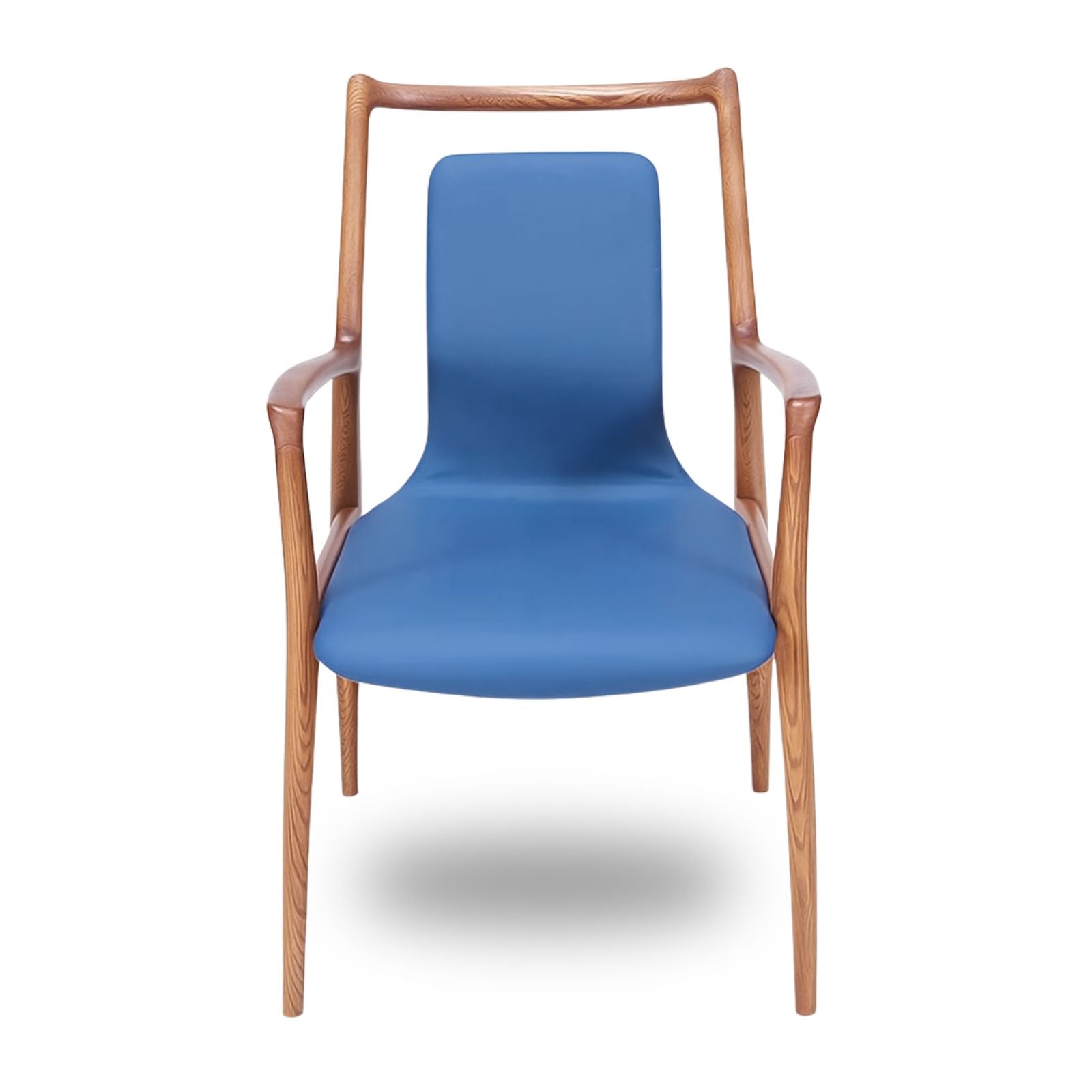Genuine Leather Dining Chairs - Walnut & Blue