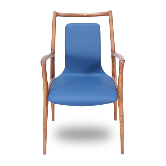 Genuine Leather Dining Chairs - Walnut & Blue