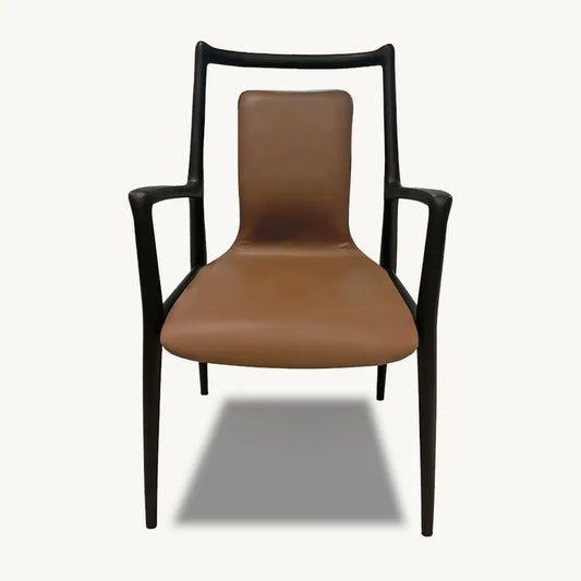 Set of 8 Mathis Leather Dining Chairs - Ebony & Brown - Holzsch