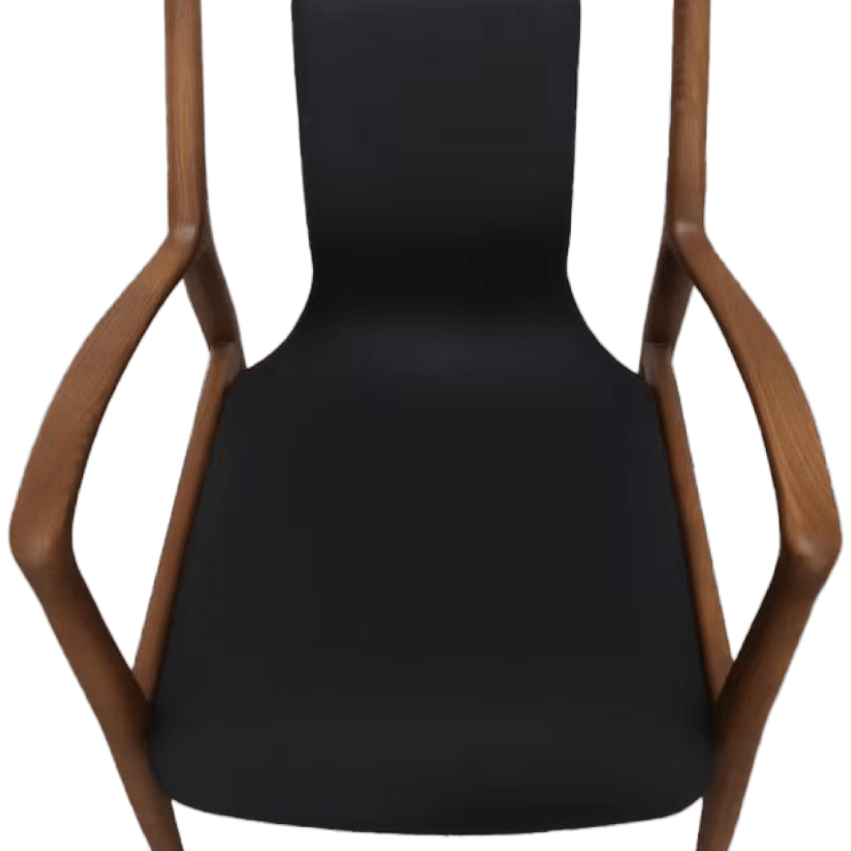 Bespoke Mathis Dining Chair - close-up of black upholstery and Walnut-finish hardwood frame