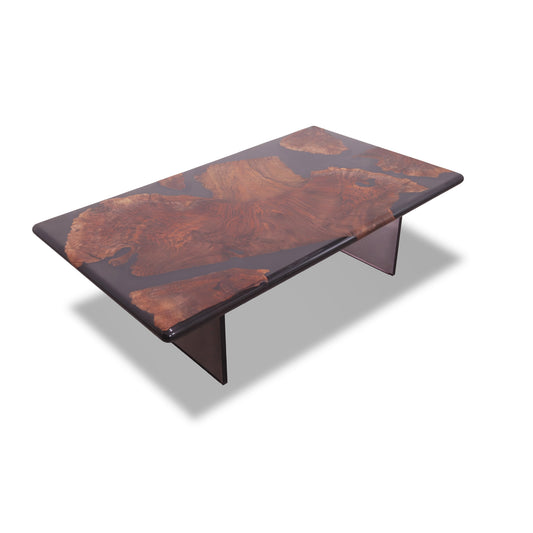 Mirage Rectangular Walnut Burl Dining Table with Plexiglass Legs 31" X 55" - Holzsch