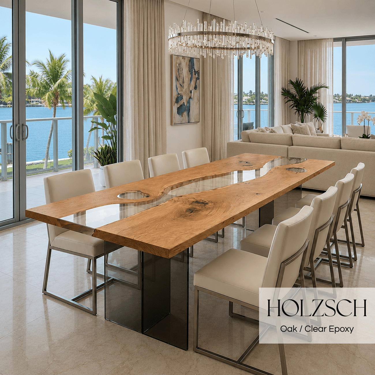 Mirage  Oak Clear Epoxy Dining Table. 