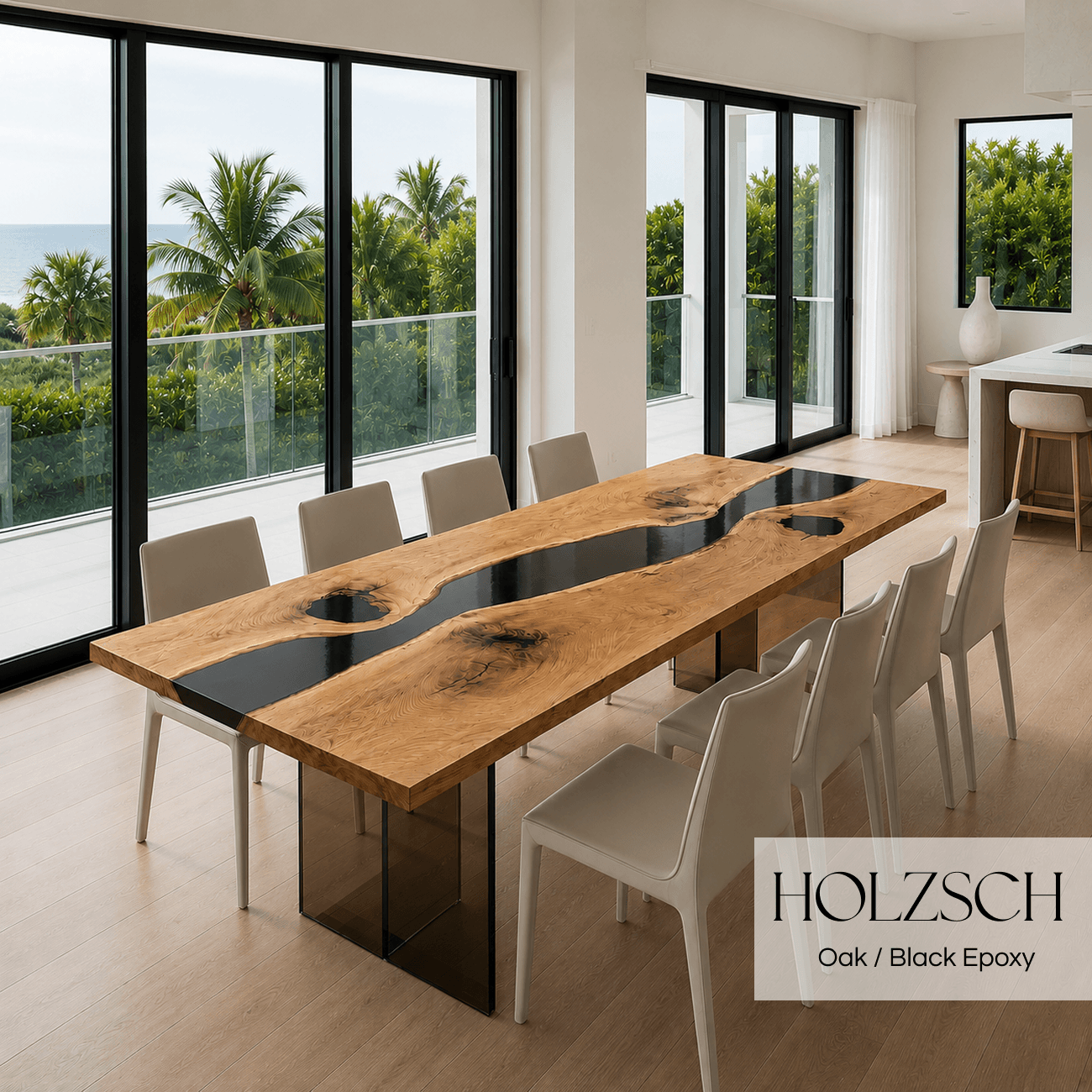 Mirage  Oak Black Epoxy Dining Table. 