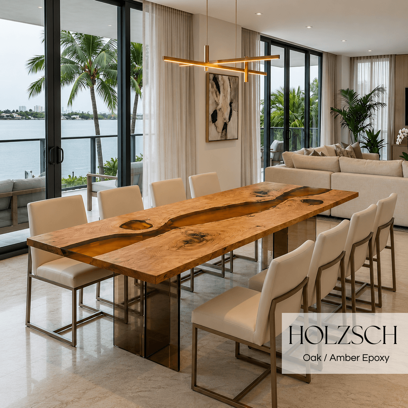 Mirage  Oak Amber Epoxy Dining Table. 