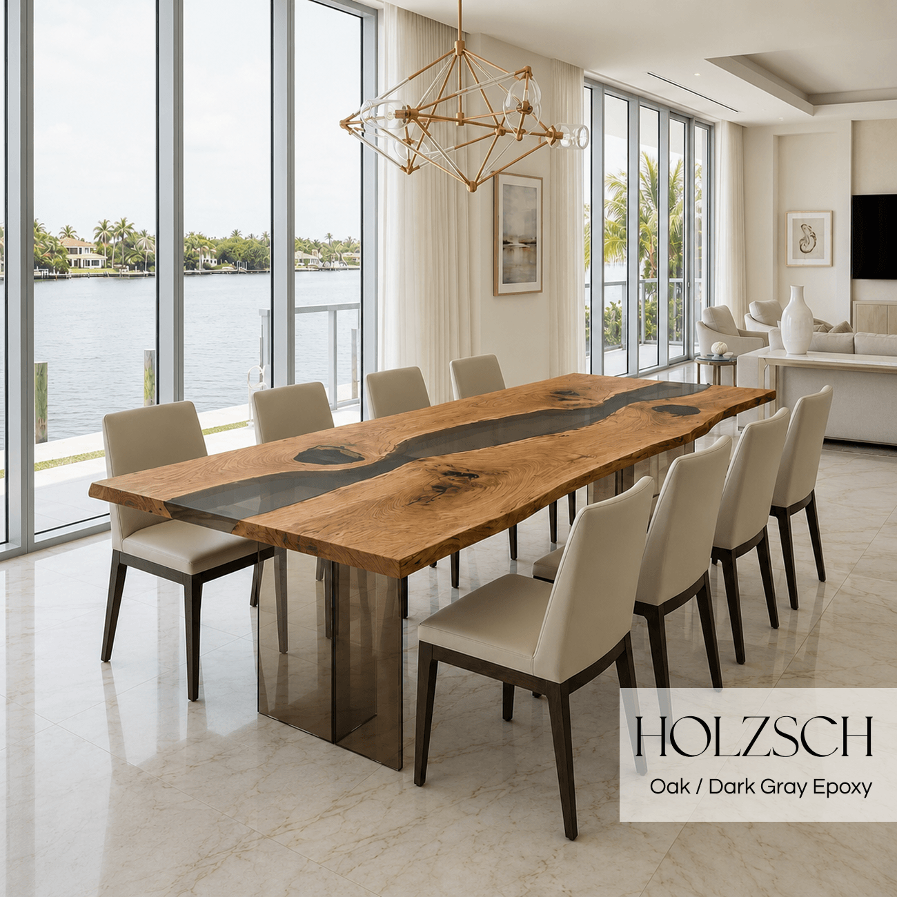 Mirage  Oak Dark Gray Epoxy Dining Table. 