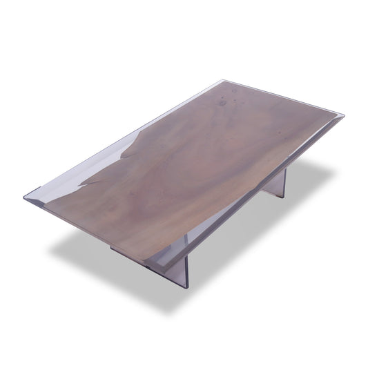 Mirage Rectangular Bleached Monkey Pod Dining Table with Plexiglass Legs 39" x 82" - Holzsch