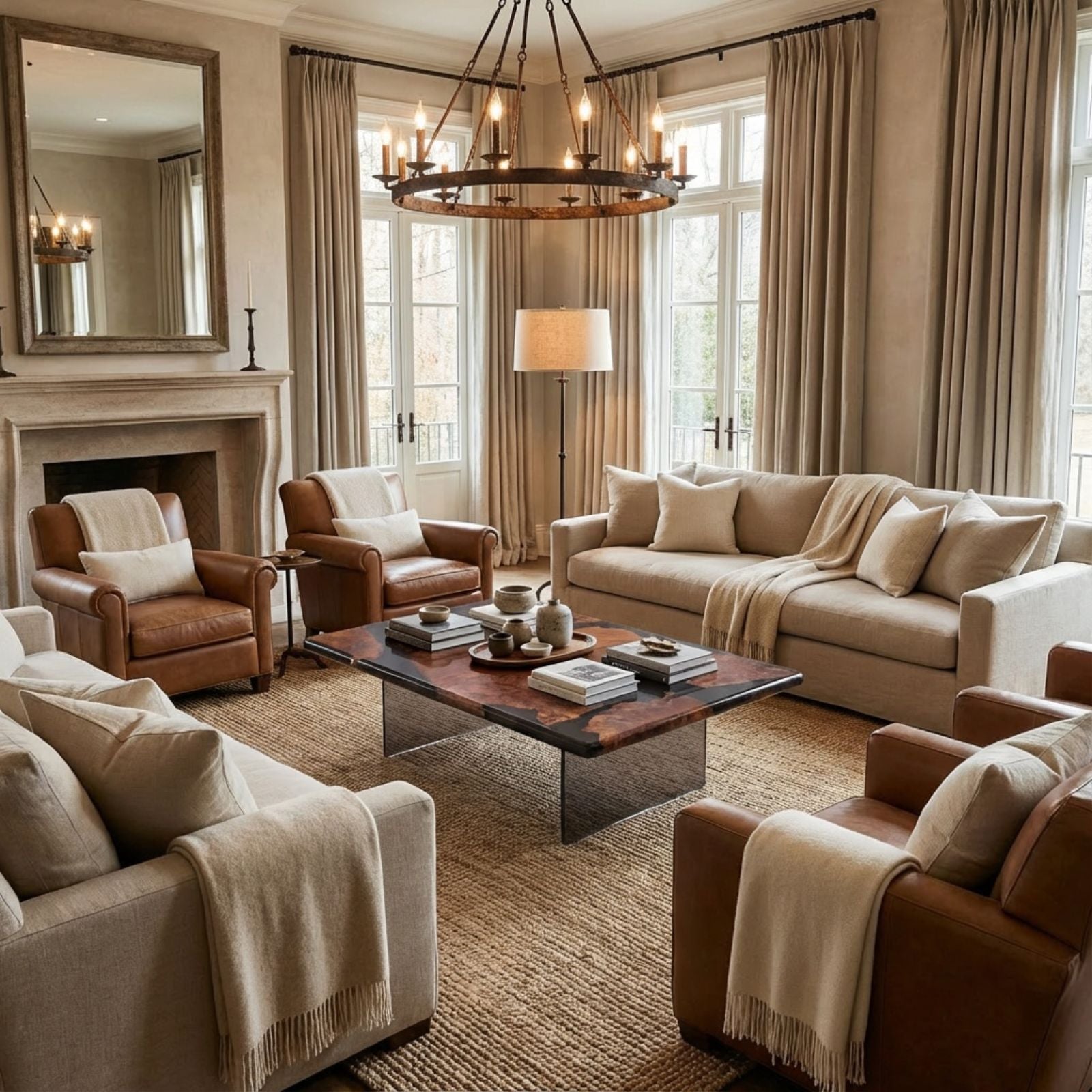 Mirage Rectangular Walnut Burl Coffee Table with Plexiglass Legs_Holzsch