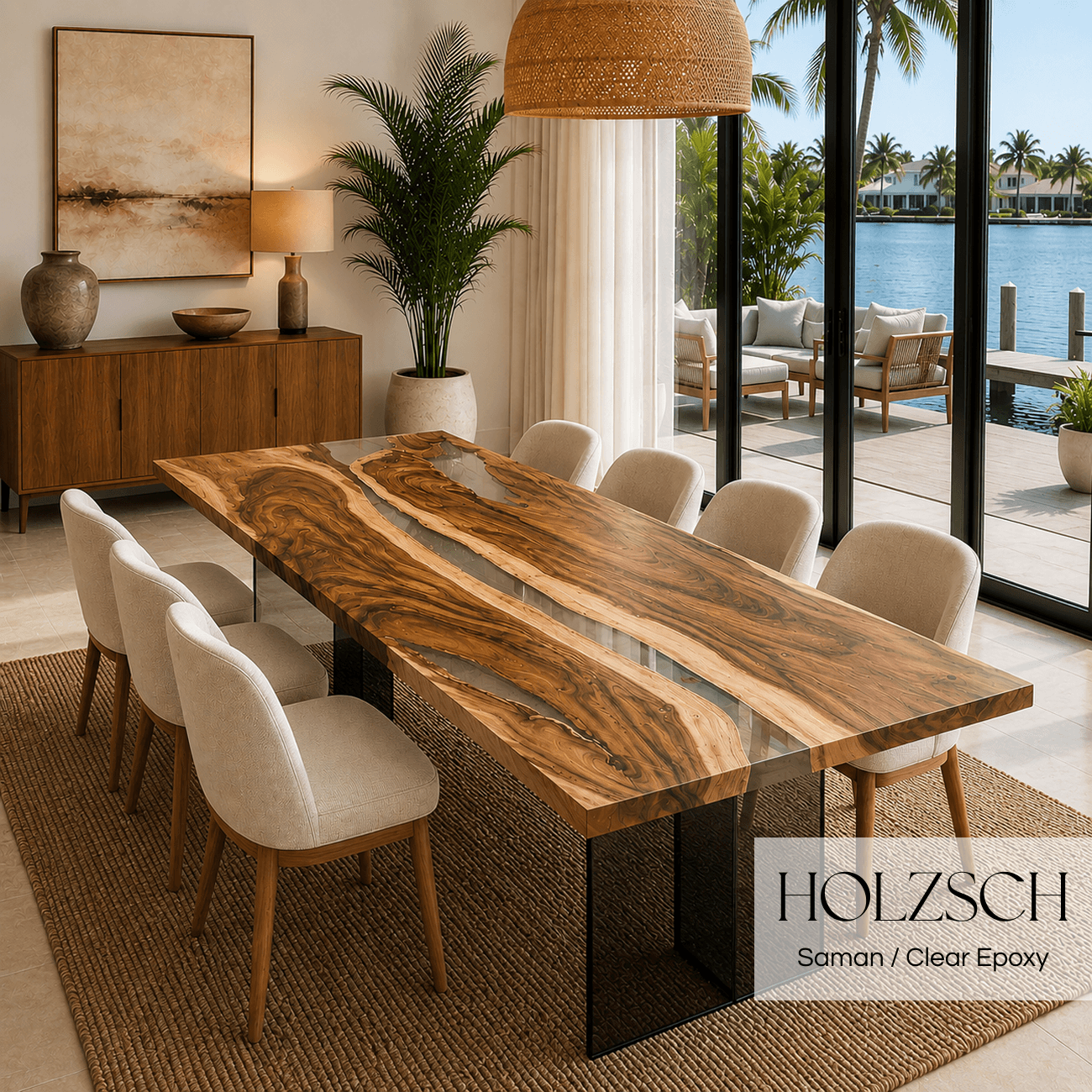 Mirage  Saman Clear Epoxy Dining Table. 